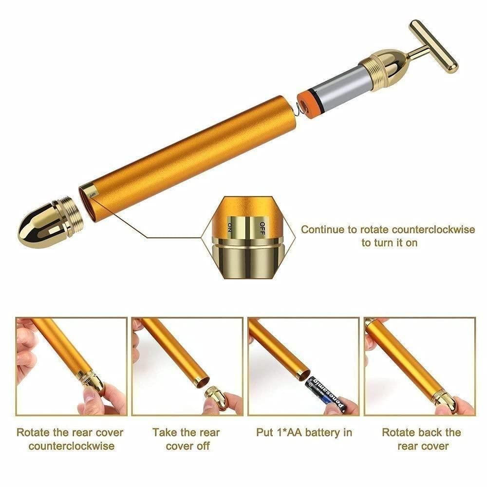 AuraGold™ 24K Gold Energy Beauty Bar – Electric Facial Massage Roller
