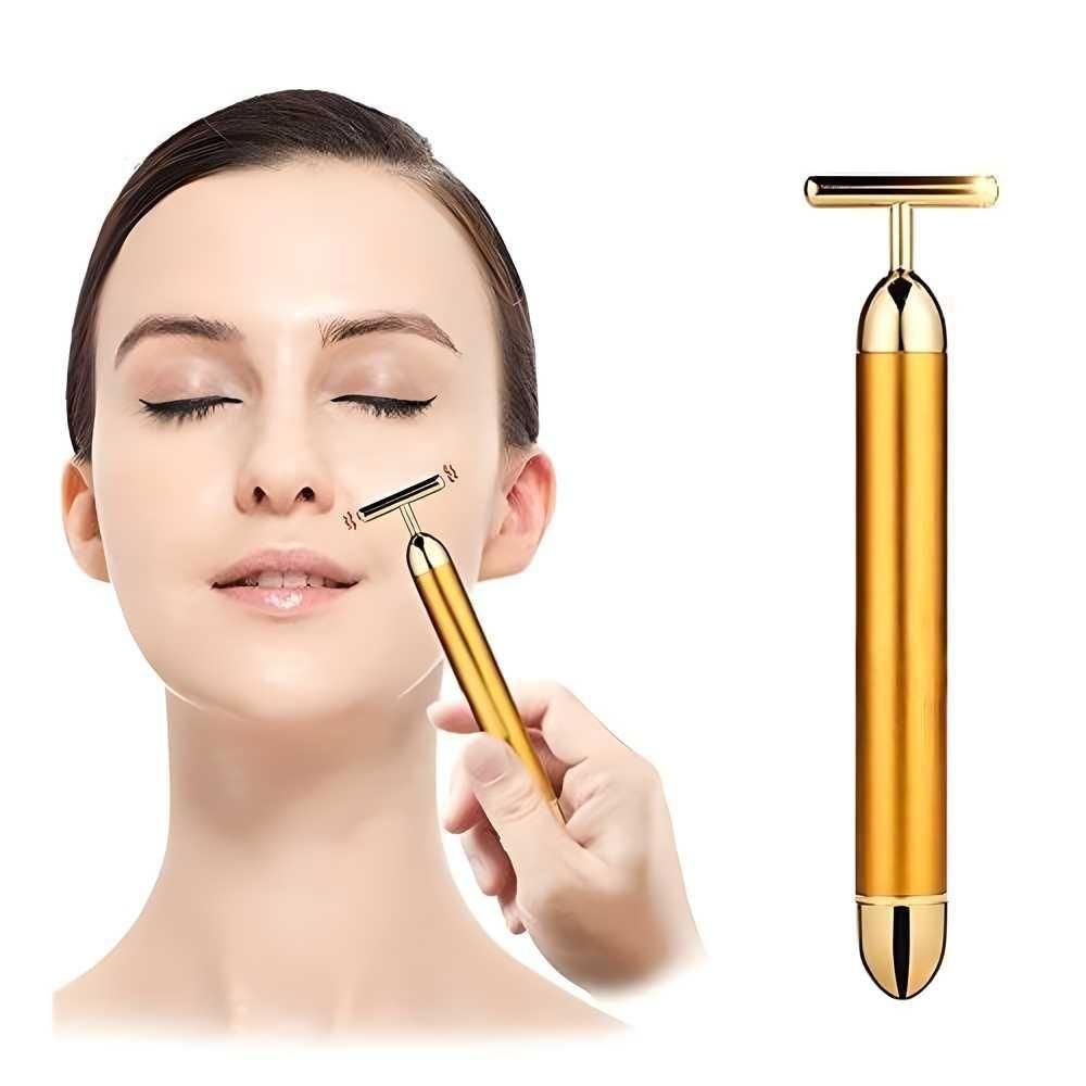 AuraGold™ 24K Gold Energy Beauty Bar – Electric Facial Massage Roller