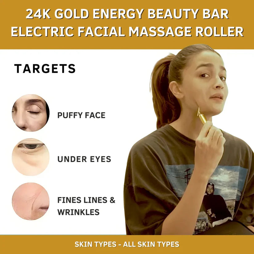 AuraGold™ 24K Gold Energy Beauty Bar – Electric Facial Massage Roller